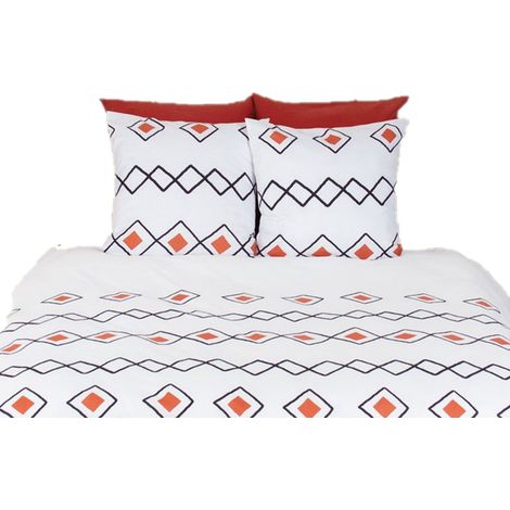 Parure de lit 2 places en microfibre motifs ethniques losanges AGOURA (1/5)