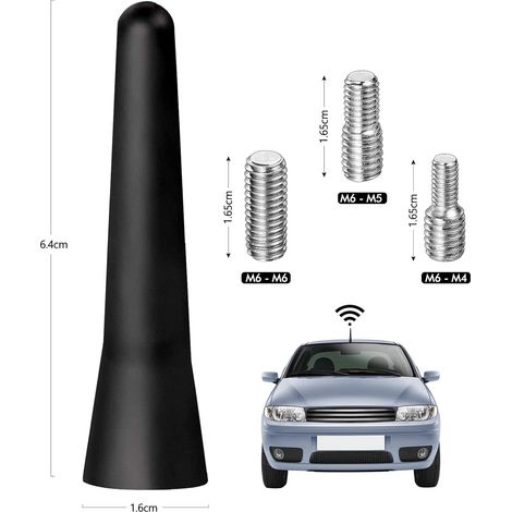 Juego de 2 antenas cortas universales para radio de coche, antenas de techo, potentes mini antenas DAB/FM con adaptadores M4, M5 y M6 para recepción FM/AM/DAB.
