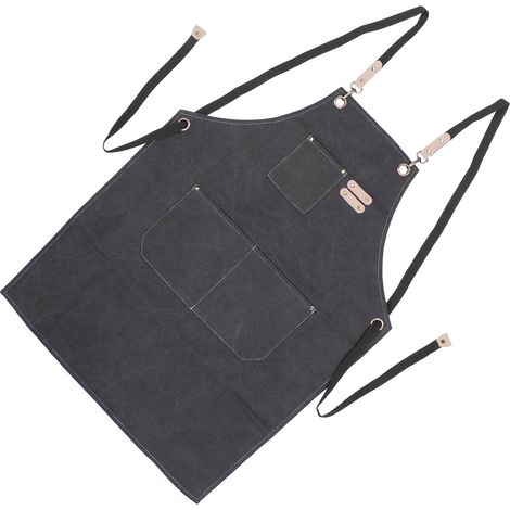 Tablier de cuisine en coton réglable avec bretelles croisées et poches, couleur gris (1/5)