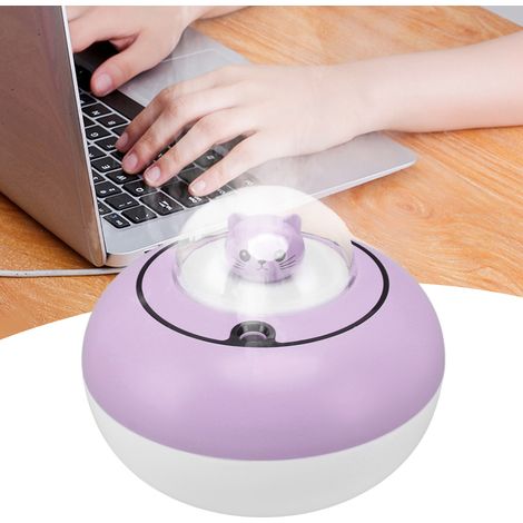 Mini humidificador con forma de gato, conexión USB portátil, silencioso, para oficina o casa, color morado. (1/5)