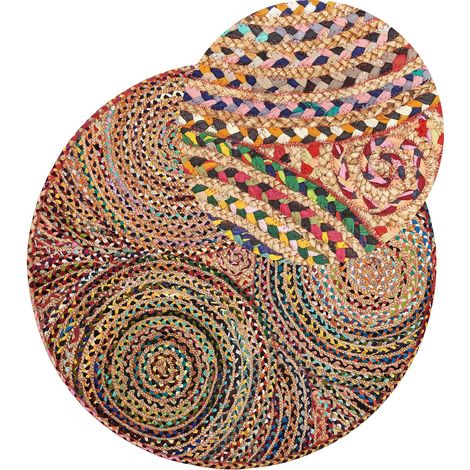 Tappeto tondo in cotone e iuta ø 140 cm multicolore Yenice