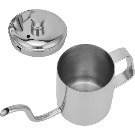 Kaffeekanne aus Edelstahl mit langem, feinem Ausguss, manuelle Kaffeemaschine mit Deckel für den Heimgebrauch, silberfarben, 350 ml (1/5)