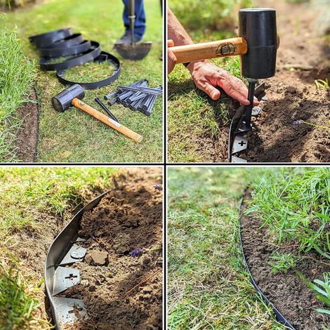 FLITI 10m Flexible Black PE Lawn Edging Strip with 30 Nails, Outdoor Garden Separator (1/5)
