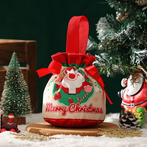 Sac Cadeau Velours - Cordon de Fermeture - Motif Noël - Pour Emballage Cadeaux Fêtes - 1 Pièce (1/5)
