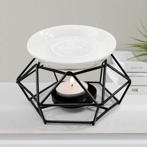 Parfum de Fondant de réchauffeur, brûleur à Huile en céramique en métal, diffuseur d'arôme de bougeoir