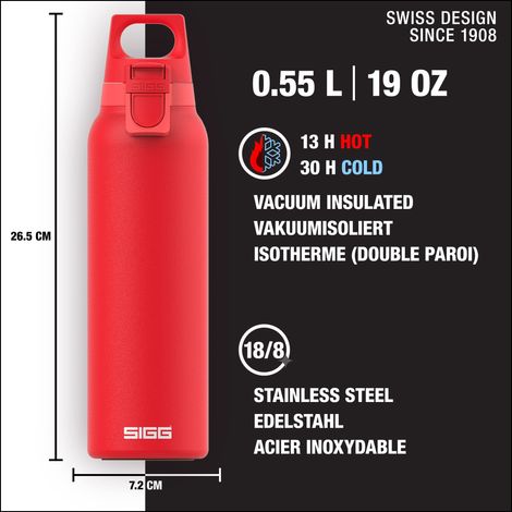 Sigg Hot & Cold ONE Light Scarlet Borraccia ermetica (0,55 L), Bottiglia termica utilizzabile con una sola mano, Borraccia design in acciaio inossidabile 18/8 (1/5)