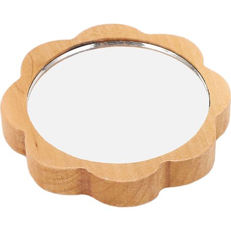 Petit miroir de maquillage rond en verre avec cadre bois, miroir à main élégant pour femme, miroir cosmétique portable. (1/5)