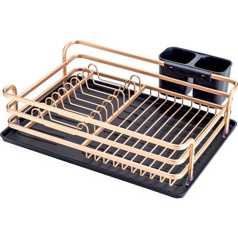 Égouttoir à vaisselle en alliage d'aluminium, support de rangement avec porte-baguettes, couleur or rose (porte-bols, porte-ustensiles)