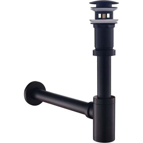 Siphon évier et Lavabo avec Bonde Lavabo, Siphon Salle de Bain Universel Anti-Odeur, Réglable en Hauteur, Bonde Clic Clac sans Trop Plein Noir Mat (1/4)