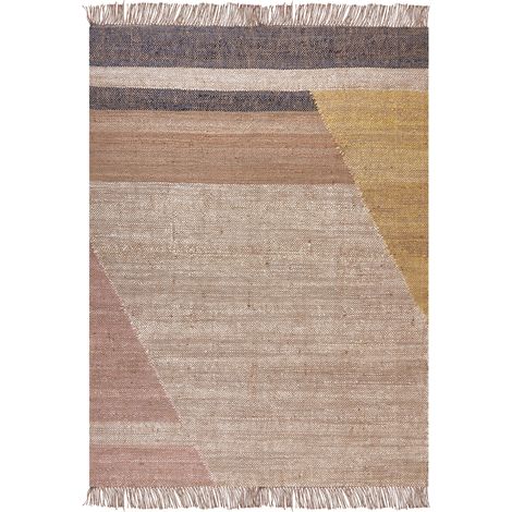 Alfombra de yute marrón amarillo mostaza 140 x 200 cm patrón geométrico Samlar
