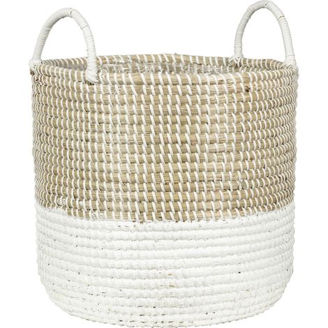 Jonc de mer 27 - Jardinière en osier avec poignées en jonc de mer - Couleur : blanc naturel - Diamètre : 27 cm - Hauteur : 23,5 cm - Volume : 13,1 l (1/5)