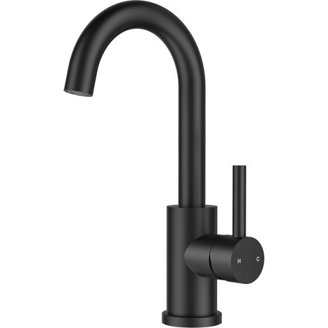Robinet Salle de Bain/Cuisine Pivotant à 360°, Mitigeur Noir pour Eau Chaude/Froide avec Hauteur de 9,84'', Mitigeur en Acier Inoxydable Facile à Installer pour Salle de Bain,Camping-car