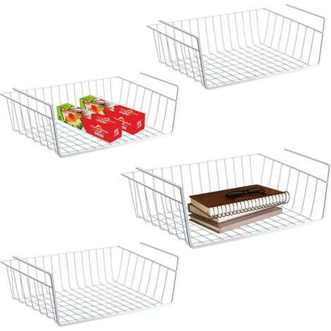 Panier de Rangement pour Étagère Basse, 4 Unités, Panier en Métal à Suspendre pour Cuisine, Bureau, Cellier, Salle de Bain, Placard (1/5)