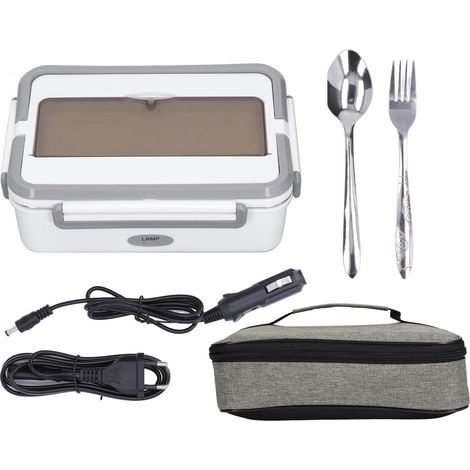 Boîte à lunch électrique grise et blanche, 2 compartiments, poignées doubles, chauffe-repas sans eau, silencieux, fiche UE 220V. (1/5)