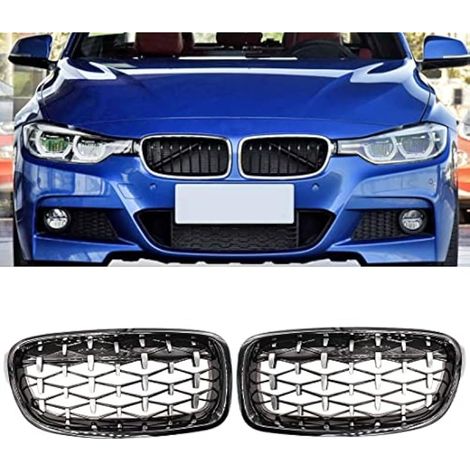 Noir Argent Grille Avant De Voiture Grille De Pare-chocs Diamant Rein Grilles De Course Pour BMW Série 3 F30 F31 2012-2018 320i 325i 328i 330i 335i (1/4)