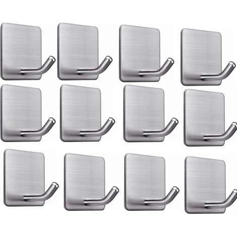 12 ganchos autoadhesivos para toallas, con una capacidad de carga máxima de 8 kg, que también pueden utilizarse como ganchos para albornoces o ganchos de pared. (1/3)