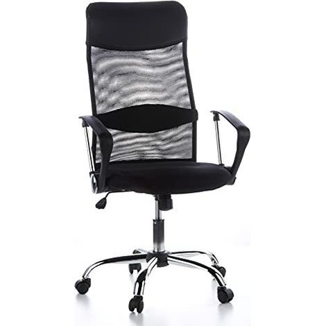 Siège de bureau / Fauteuil de direction ARIA HIGH, tissu maille / simili cuir noir,chromé hjh OFFICE