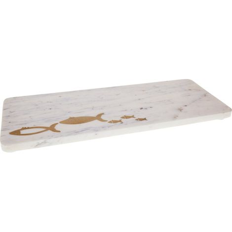 Plateau à Fromage en Marbre Blanc avec Poisson Doré Plat de Service 40 x 15,5 x 1,5 cm - PANGIVO (1/4)