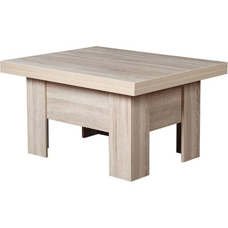 Mesa de centro convertible Stanton 102, Roble Sonoma, 53x80x100cm, Diámetro: 0, Aglomerado laminado, Angular