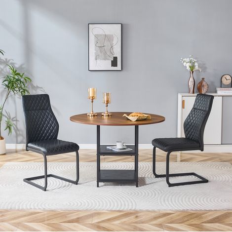 Ensemble table et chaises de salle à manger ronde 107 cm, 2 places, MDF et métal, noir/noyer HAVRYA (1/5)