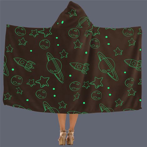Couverture À Capuche Luminiscente - Tissu Flanelle Microfibre - Pour Enfants - Motif Espace - 1 Pièce (1/5)