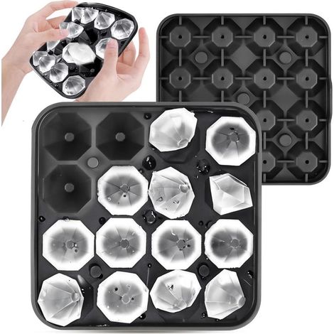 Silicone ice cube tray with 16 diamond-shaped ice cubes and lid, for chilled drinks, whiskey and cocktails, food-grade silicone, reusable (1/5)
