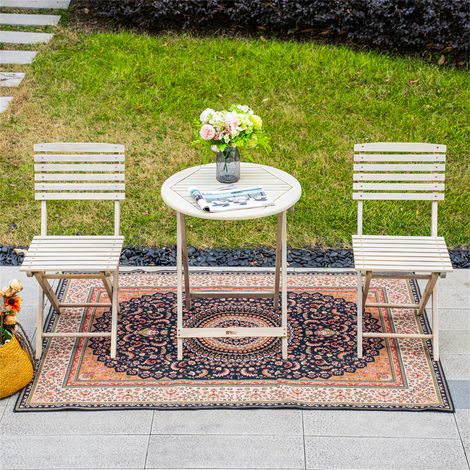 Abrihome Acacia Wood Outdoor Dining Table Set of 2 Chairs – Heavy Duty 150kg Chair & 75kg Table, Weather-Resistant Solid Wood Garden Bistro Set for Patio Balcony Deck – No Assembly Required – Round (1/5)