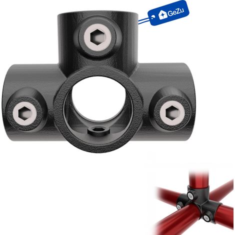Té de sortie latérale Ø42 mm galvanisé à chaud noir – collier de serrage 3 douilles croisées connecteur tubulaire latéral – Raccord ubulaire croix, kee klamp, connecteur voies – GeZu Impex
