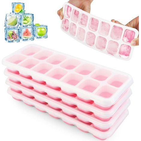 Stapelbare Silikon-Eiswürfelformen mit Deckeln für Lebensmittel, Getränke und Babynahrung (rosa), 4er-Set (1/5)
