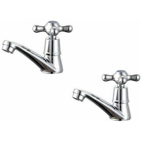Mitigeur de lavabo,Lot de 2 robinets de lavabo pour salle de bain, mitigeurs de lavabo, avec poignée en croix Chromé poli (1/5)