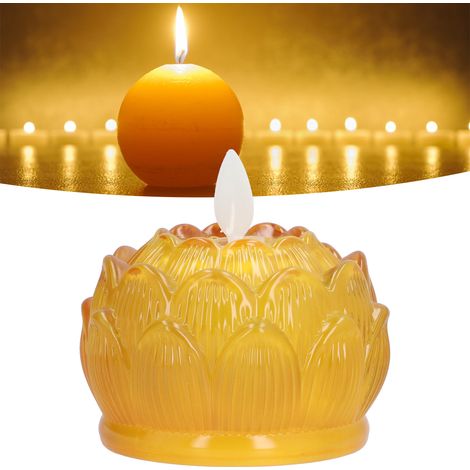 Lámpara LED con forma de flor de loto, imitación de vidriera, luz amarilla, decoración electrónica para el hogar o la oficina. (1/5)