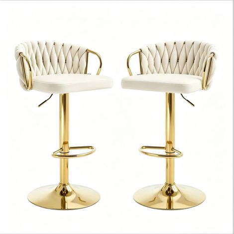 Lot de 2 tabourets de bar en velours crème avec assise confortable et dossier ergonomique (1/5)