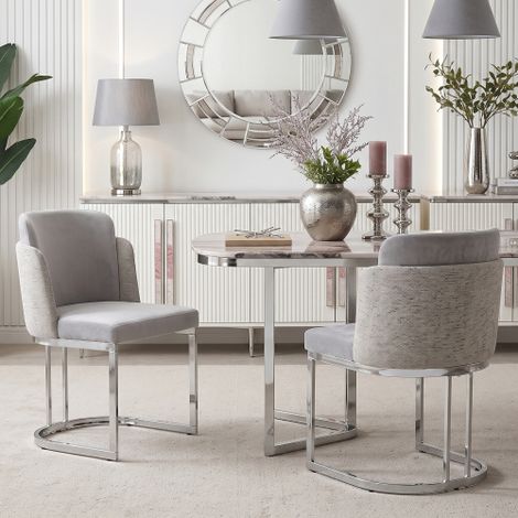 sillas de comedor, cómodas y transpirables, adecuadas para restaurantes, salones, cafeterías y otros lugares, estilo moderno, patas de silla galvanizadas en plata, tela de chenilla, gris claro + plata (1/5)
