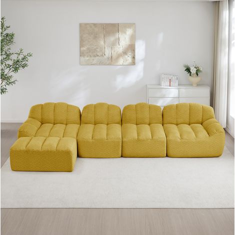 Divano modulare 4 posti con 1 ottomano, 366 x 165 x 79 cm, tessuto giallo, senza montaggio DESVIAE (1/5)