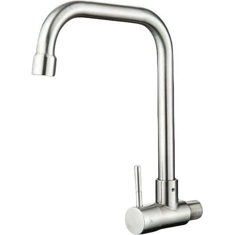 Robinet de cuisine moderne à fixation murale pour évier d'eau froide, bec pivotant, en acier inoxydable (1/4)