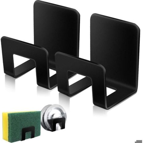 Porte-éponge pour évier 2 pièces en inox 304 étanche - Séchage rapide - Noir (1/4)