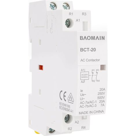 Contacteur CA domestique, 2 pôles, 20 A, 2NC, Bobine 220 V AC, montage sur rail DIN 35 mm, pour domotique et gestion énergétique, BCT-20 (1/5)