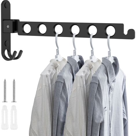 Schwarzer, wandmontierter Kleiderständer aus Aluminiumlegierung, faltbarer, platzsparender Kleiderbügel für Waschküchen und Schlafzimmer (1/4)