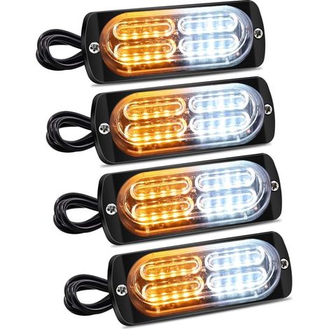 4 Stück 4D-Blitz-Seitenmarkierungsleuchten, 20 LED-Warnwarnlichtleiste, bernsteinfarbene und weiße Notfallblinkleuchten, wasserdicht, 12 V, 24 V, universell für LKW-Anhänger