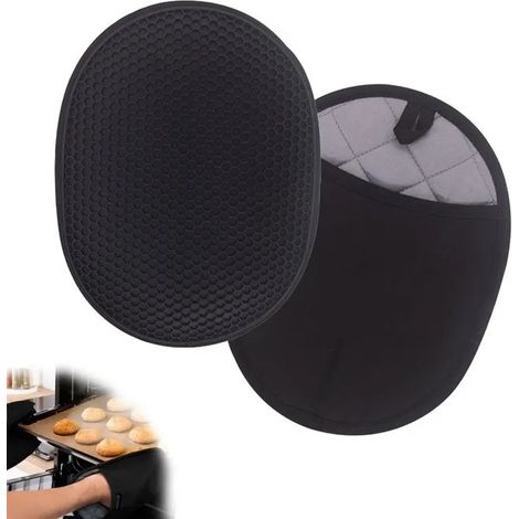 2 pcs Maniques Cuisine Silicone,Gants de Cuisine,Gants et maniques,Coussin Isolant en nid d'abeille (Noir) (1/5)