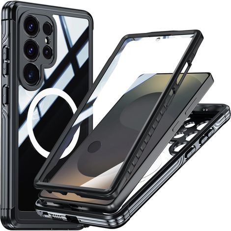 Coque antichoc avec verre trempé pour MagSafe pour Samsung Galaxy S25 Ultra, noire (1/5)