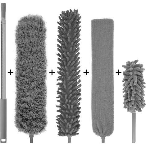 Plumeau en microfibre pour le nettoyage, manche d'extension en acier inoxydable (254 cm) avec 3 têtes de nettoyage et 1 mini plumeaux Nettoyage (1/5)