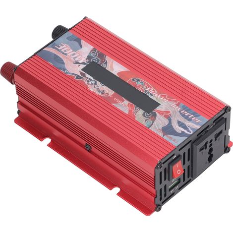 Onduleur solaire extérieur 300 W pour voiture, convertisseur de puissance à onde sinusoïdale corrigée, 12 V/24 V CC vers 220 V CA, port USB 2 A, ventilateur et écran LCD, rouge 24 V CC (1/5)