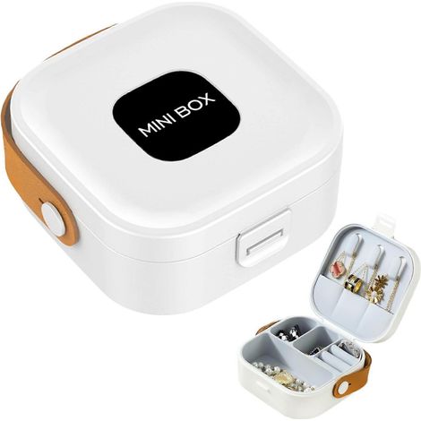 Mini boîte à bijoux de voyage, boîte de rangement pour pièces consommables, boîte de rangement, coffret cadeau, pour femmes et filles (blanche) (1/5)