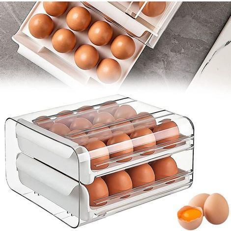 Boite Oeufs 32 Grilles, Boite à Oeufs de Rangement Support 0euf Porte Frigo Rangement Oeufs (Blanc) (1/5)