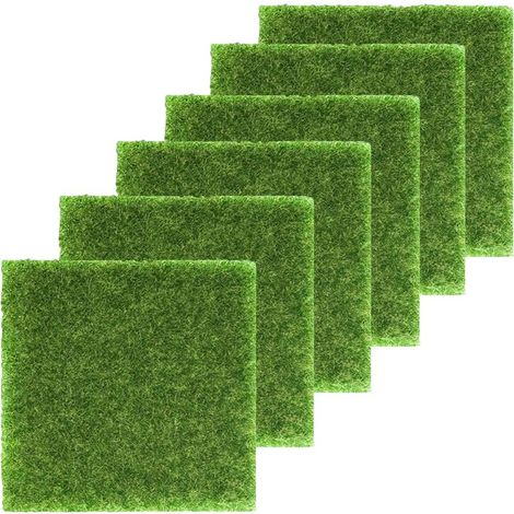 Lot de 6 tapis de gazon artificiel de 15 x 15 cm, micro-mousse artificielle, décoration de jardin, terrasse en mousse à faire soi-même (1/5)