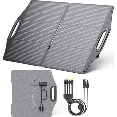 Solarpowa 100W ETFE Panneau Solaire, USB-C PD45W+USB-A QC 3.0+MC-4 pour Station d'alimentation Téléphones Tablettes, Chargeur Solaire Pliable avec Béquilles, IP68, pour Camping, Saison Ouragan (1/5)