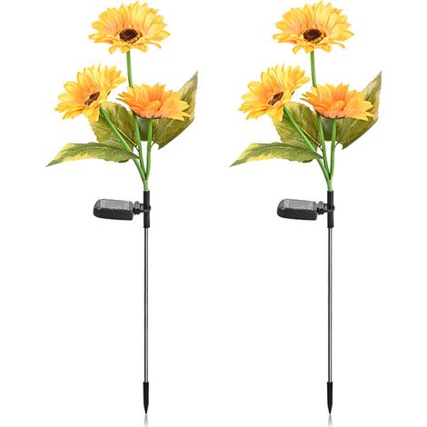 Lot de 2 lanternes solaires à brancher pour extérieur, étanches, en forme de tournesol artificiel, pour la décoration de jardin.