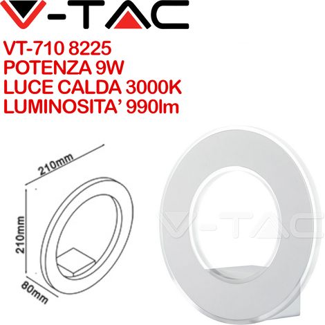 V-TAC VT-710 8225 Lampada LED da Muro Circolare 9W Colore Bianco 3000K IP20 (1/5)