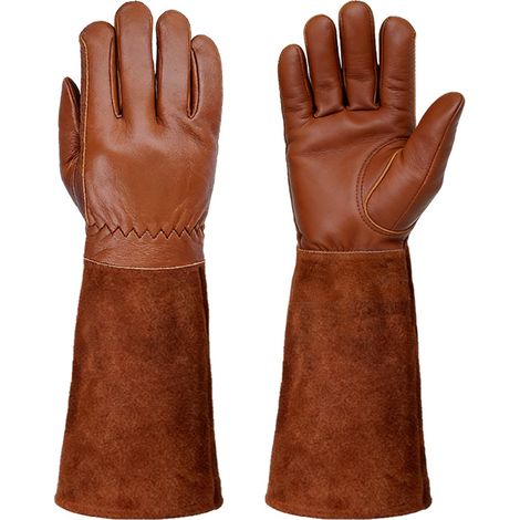 Gants de jardinage longs en cuir de vachette résistants à l'usure, aux épines, aux coupures et aux perforations, gants de sécurité en peau de mouton pour le jardinage (S, 41112,5CM) (1/4)